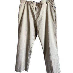 IZOD American Chino Pants Men Big Tall Size 48/32 Beige Classic Wrinkle Free NEW